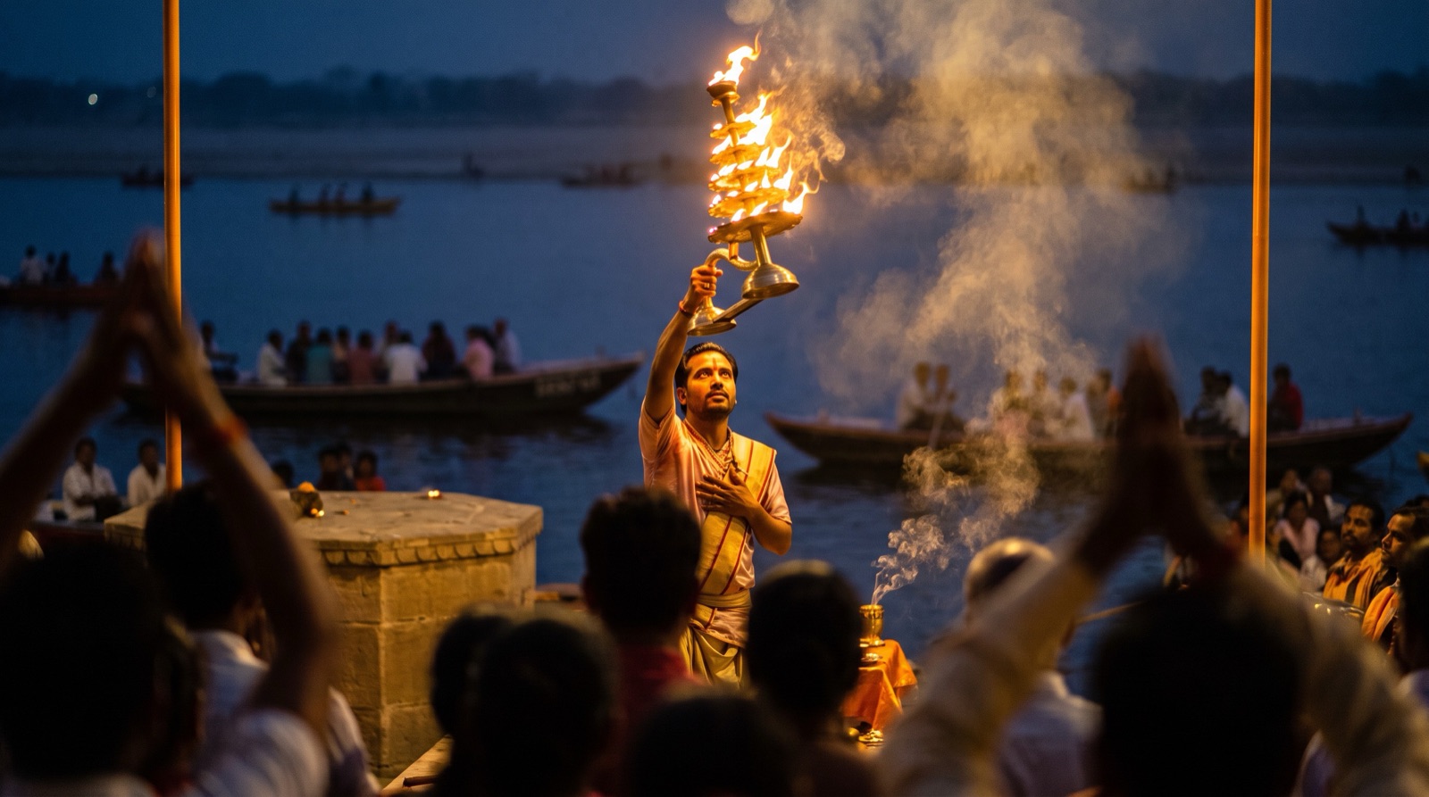 Evening Ganga Aarti on the Banaras ghats